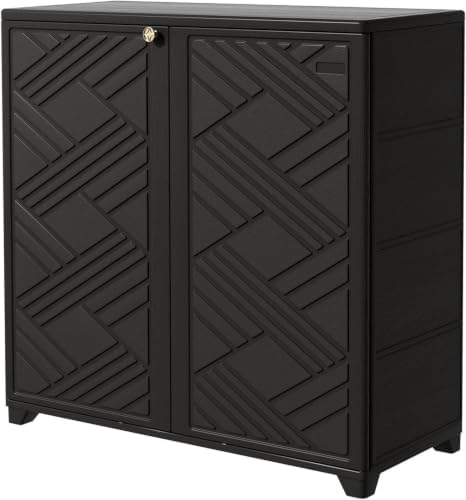Outdoor Storage Cabinet Weatherproof Resin Indoor Storage Box Bla...