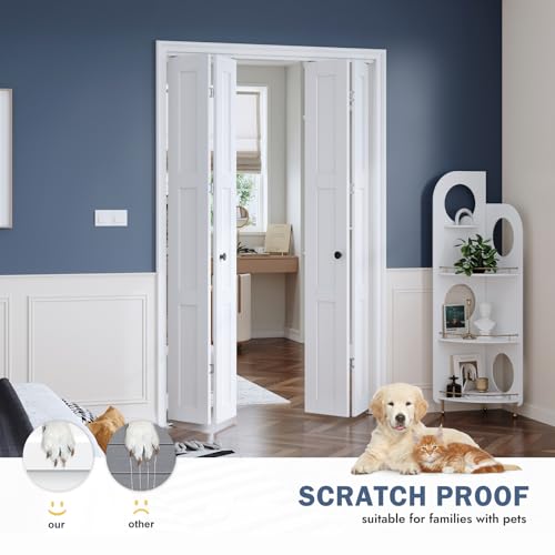Roymelo White Bifold Doors for 48"×80" Opening, Sliding Interior Closet Folding Barn Door Slab with 4FT Concealed Hardware Kit Included, 3-Panel, MDF Wood Panel Covered with PVC Surface by ROYMELO - Image 3