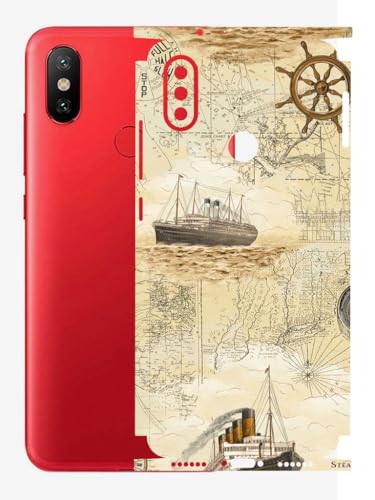 Image of AtOdds - Full Body Back Screen Guard Protector Film - Lamination Wrap Skin Sticker Compatible with Xiaomi Mi A2 | Scratchproof Matte Finish (Design - Pirate Map)