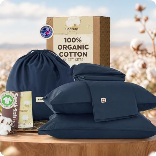 Image of Bedsure PureWoven 100% GOTS Organic Cotton Sheets, California King Size