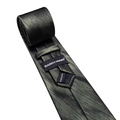 Image of Barry.Wang Striped Men Ties Set Silk Necktie Handkerchief Cufflinks