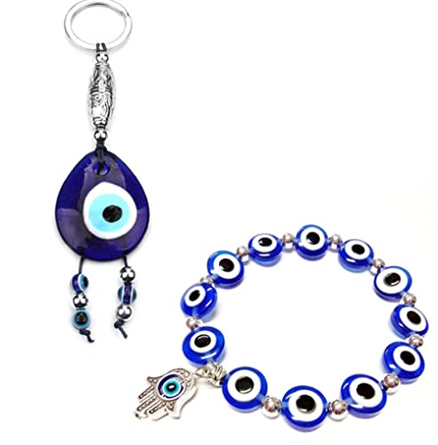 Caiyao 1-3 Pcs Blue Beads Evil Eyes Bracelet Hamsa Hand of Fatima Bracelet Glass Charm Evil Eye Leather Cord Necklace Protection Jewelry Set