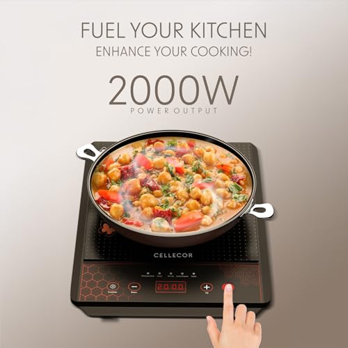 Image of CELLECOR ICT02CE 2000 Watts Induction Cooktop with Auto-Switch Off | 5 Preset Modes | Soft Push Button Control | Overheat Protection | Frameless Operation | Easy-to-Clean- Surface |1-Year Warranty