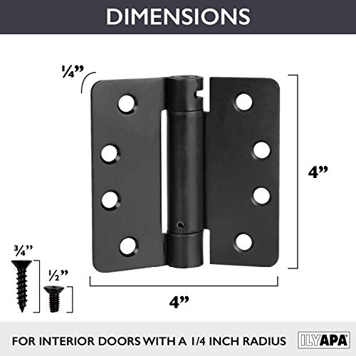 Ilyapa Self Closing Door Hinges, 2 Pack, Flat Black Mortise Spring Hinge - 4 X 4 Inch Interior Spring Hinges For Doors With 1/4" Radius Corners #TOP1
