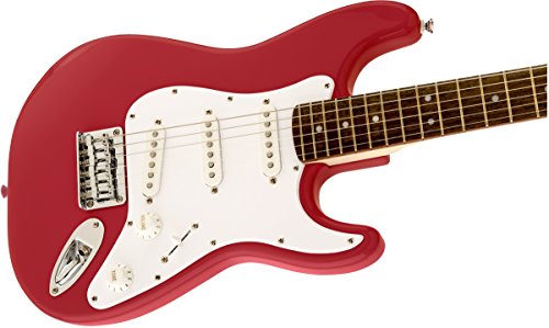 Fender Squier 3/4 Size Kids Mini Strat Electric Guitar - Red Bundle with Tuner, Strap, Picks, Fender Play Online Lessons, and Austin Bazaar Instructional DVD