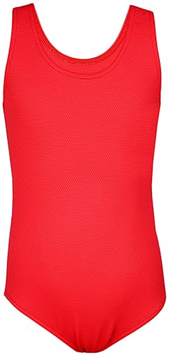 Aquarti Mädchen Badeanzug mit Ringerrücken – Sport Badeanzug Mädchen, Chlorresistent, Farbe: Jacquard Punkte Rot, Größe: 140