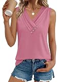 Cuptacc Tank Top Damen V Ausschnitt Mit Knopf Top Einfarbig Bequem Basic Lang Sleeveless Trends Tunika Sommer Dünner Oversized Oberteile Hibiskuslila L Groß