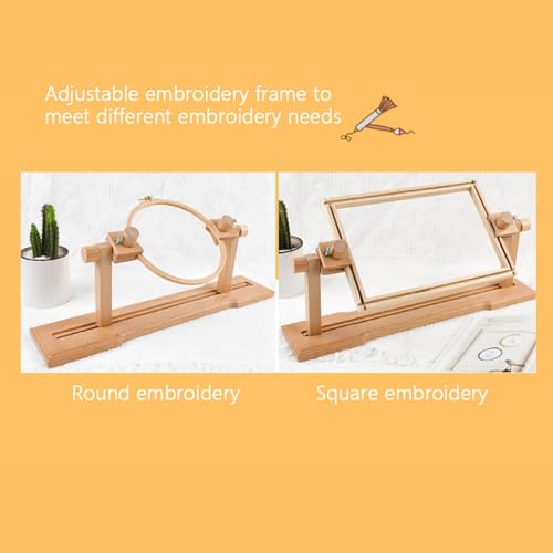Aro de bordado giratorio regulable para punto de cruz y bastidor rectangular de madera 7