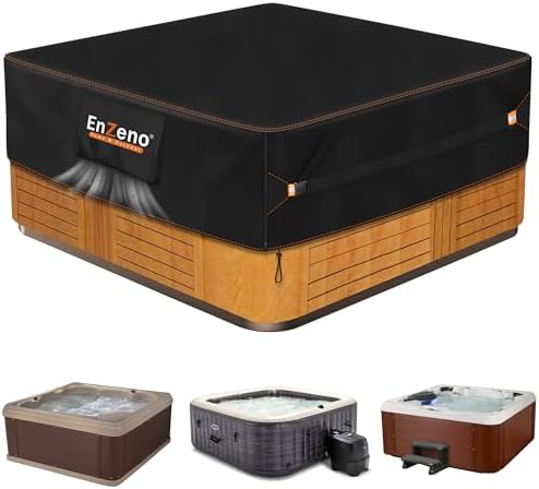 Enzeno Outdoor SPA Hot Tub Cover Waterproof Square 73 x 62 inch fit 72 x 61 or 71 x 60 or 70 x 59 420D Heavy Duty Cub Hot Tub Lid Protectors Protective Cover Cap