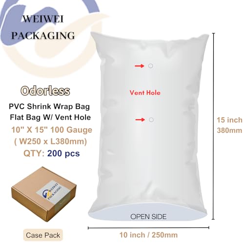 Image of Weiwei - 10 X 15 inch 200PCS Odorless PVC Heat Shrink Wrap Bags with Vent Hole