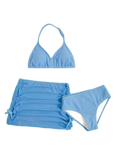 Image of SHENHE Girl's 3 Piece Swimsuits with Cover Up Skirt Halter Triangle Bathing Suits Bikini Set