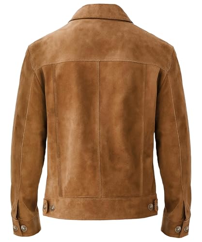 Men's Soft Suede Leather Trucker Jacket Western Style Cowboy Shirt Collar Genuine Leather Suede Jackets For Men3