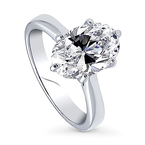 BERRICLE Sterling Silver Oval Cut CZ Solitaire Wedding Engagement Promise Rings for Her, Cubic Zirconia Chevron Wishbone Ring Enhancer, 1-3 Piece Set