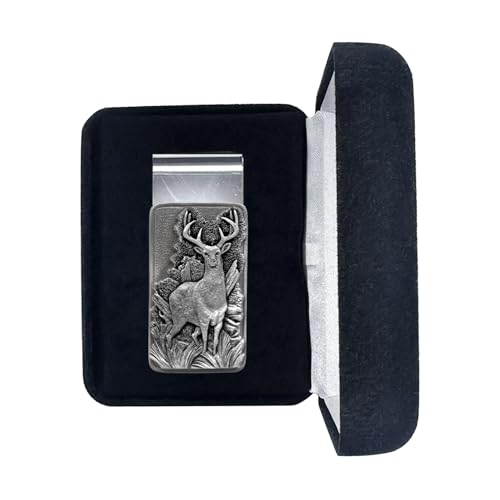 White Tail Deer Money Clip | Durable Money Holder | Intricately Crafted Metal Pewter Elk Inlay