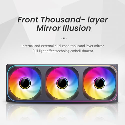 Image of JONSBO ZB-360BR (Reverse) PC Case Fan, Reverse Blade Silent Computer Fan with Axis & 4-Sides Infinity Mirror, All-in-One, Single Frame Unit with 3x120mm ARGB Fans, PWM Fan 2400RPM, 28MM Thick,Black