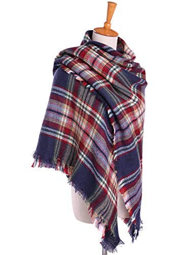 Bess Bridal Women's Plaid Blanket Winter Scarf Warm Cozy Tartan Wrap Oversized Shawl Cape