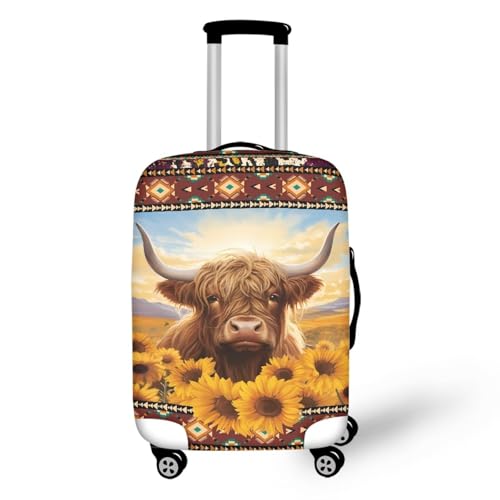 Cozeyat Western Highland Cow Luggage Cover Elastic Washable Stretch Suitcase Protector Anti-Scratch Travel Suitcase Cover for Kid and Adult M (22-24 inch Suitcase)