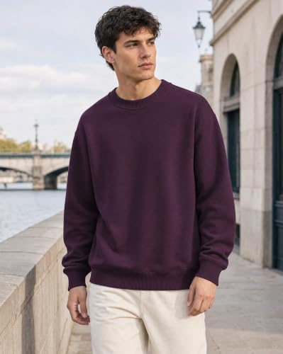 Image of Nobero Oversized Sweatshirts for Man Stylish Crew Neck | 280 GSM Rich Cotton Fleece Solid Oversized Fit Full Sleeve Sweatshirt for Men | Stylish Casual Wear Winter Sweatshirt for Men