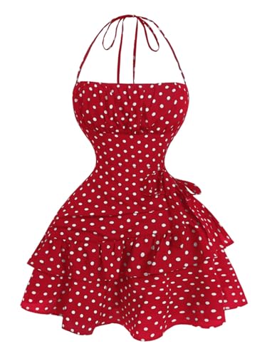 Image of Floerns Women's Floral Halter Ruffle Tiered Cute Summer Mini Dress Milkmaid Vacation Sundress