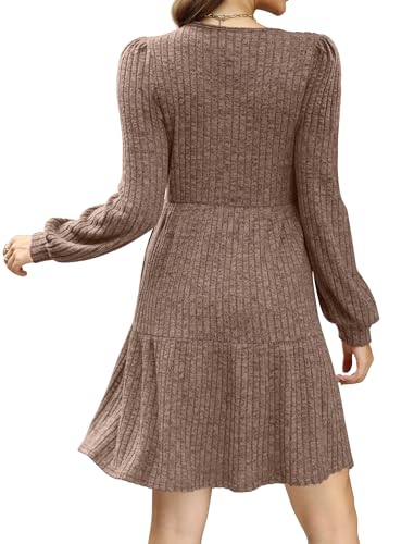 Image of Sampeel Womens Square Neck Long Sleeve Fall Dresses Casual Babydoll Sweater Dress