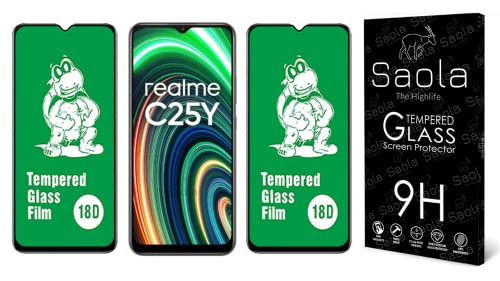 Image of Saola 18D Tempered Glass With Inbuilt AirBag Borders For Realme C25Y (Pack Of 2) with Free Installation Kit. Full screen Coverage - 6.5 inch