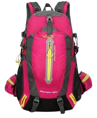 Mochila 40L Impermeável para Trilha Longa Viagem Camping Nylon com Suporte Lombar (Rosa)