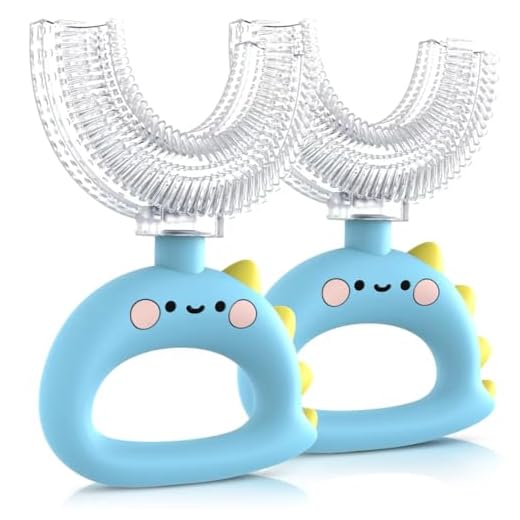 Meoligr U Shaped Toothbrush - for Kids, Manual Whole Mouth Toddler Toothbrush Age 2-4 5 6 & up, Food Grade Soft Silicone Brush, 360° Oral Teeth Cleaning, Good for Dental Health, 2 Blue