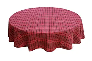 Oasis Home Collection Cotton YD Round 6 Seater Check Table Cloth (Red, Pack of 1)