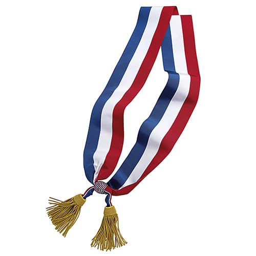 Générique Écharpe Tricolore Bleu Blanc Rouge Avec Glands À Franges D'or - Adultes Unisex - Coton - 200 x 11 cm