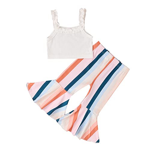 Meninos Camisa infantil Meninas sem mangas Tops com nervuras Colete Estampas listradas Sino Calças C