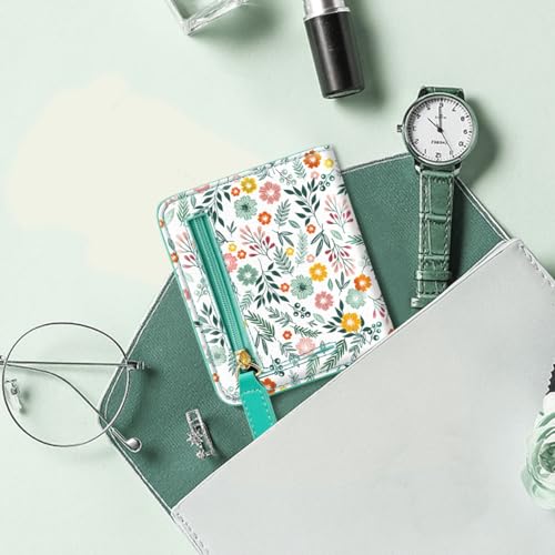 Image of Small Womens Wallet Thin Credit Card Holder Pocket Mini Purse | Compact Women Slim RFID Blocking Wallets Bifold Ladies Pocket Card Holders for Travel & Daily Use, Green Floral