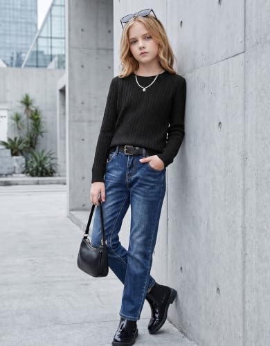 Image of Arshiner Girls Sweaters Long Sleeve Crew Neck Pullover Sweater Jumper Tops