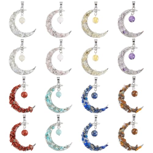 SUPERFINDINGS Ciondolo a Forma di Luna con Scheggia di Pietra Preziosa - 8 Stili Mezzaluna Frantumata Naturale