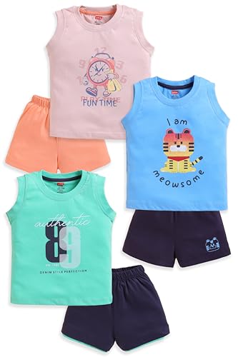 Image of LuvLap Baby Boys 100% Cotton Sleeveless Boys Tank Top & Shorts Set Pack of 3