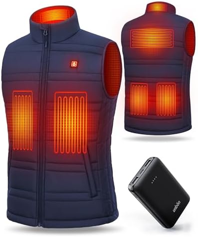 Verwarmde jas voor heren, USB, thermische jas met 10.000 mAh accu, verwarmde jas met 5 verwarmingszones, 3 instelbare warmtestanden, Zwart, S