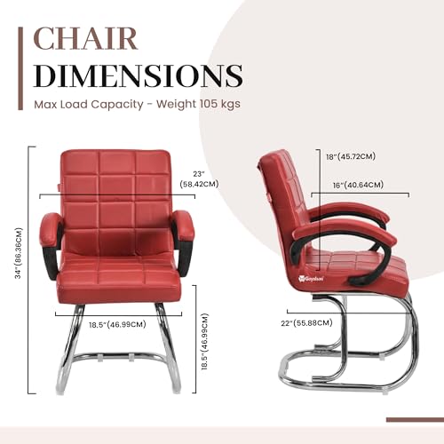 Image of GOYALSON Modern Mesh Guest Chair with Armrests Comfortable Reception Visitor Seating for Office or Home (4, Red, Double Pipe Chrome Steel Frame)