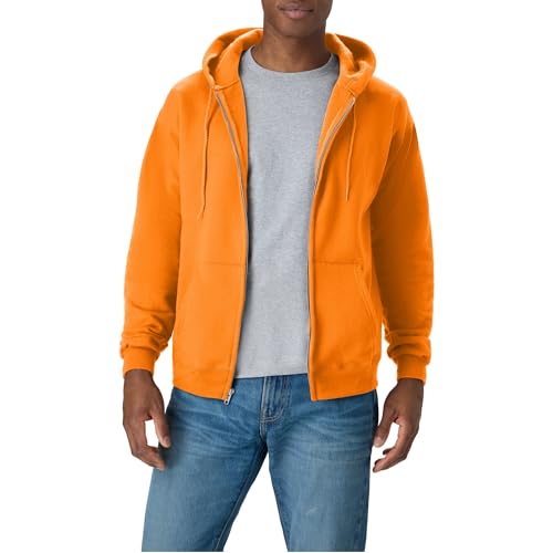 Hanes, EcoSmart Fleece Full-Zip Hoodie for Men, Hooded Sweatshirt, SAFETY ORANGE, 2X LARGE