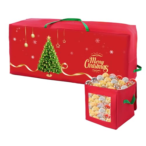Yichuke Christmas Tree Storage Bag, 7.5Ft Christmas Tree Bag 2 Piece Set Includes a Storage Bags for Xmas Decorations, Reinforced Handles & Sleek Dual Zipper Waterproof Xmas Tree Bag