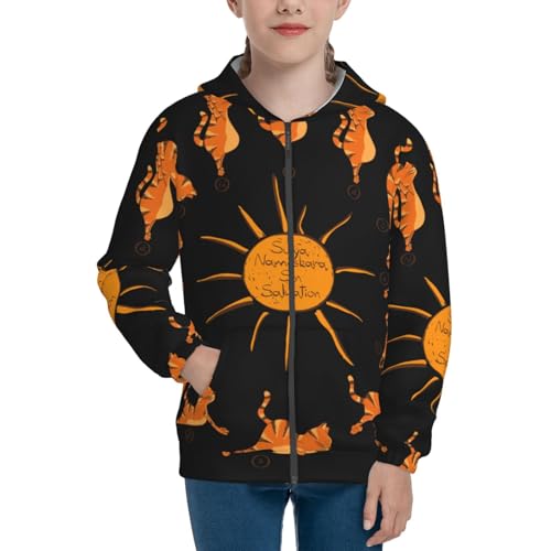 Cat Doing Yoga Kid Hoodies Boys Zip Up Sweatshirts Girls Pullover with Pocket3