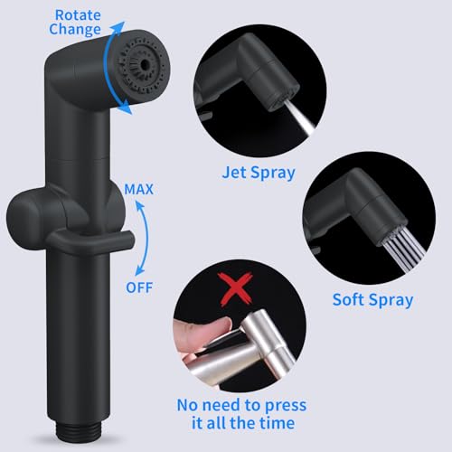 Image of JONKEAN Black Handheld Toilet Bidet Sprayer for Cleaning | Jet Spray Water Pressure Control, Bidet Attachment for Baby, Feminine & Pet Wash, Muslim with Hose, Leak-Free Design