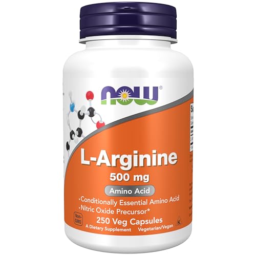 Now Foods, L-Arginina, 500mg, 250 Cápsulas veganas, Aminoácido, Probado en Laboratorio, Sin Gluten, Sin Soja, Sin OGM