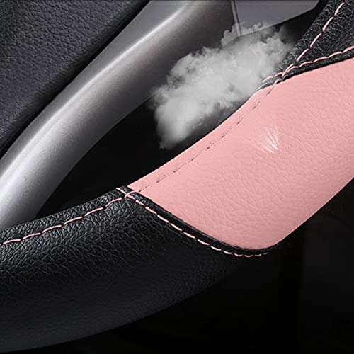 Image of Leather Car Steering Wheel Cover, Non-Slip Car Wheel Cover Protector Breathable Microfiber Leather Universal Fit for Most Cars(Pink)