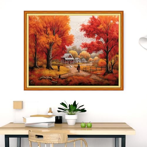 Image of Dooxvey Cross Stitch Kits for Adults Stamped Full Range of Embroidery Starter Kits for Beginners 11CT Printed Cross Stitch Patterns Needlepoint Kits Stamped Crossstitch- Tree Scenery 16x20 inch