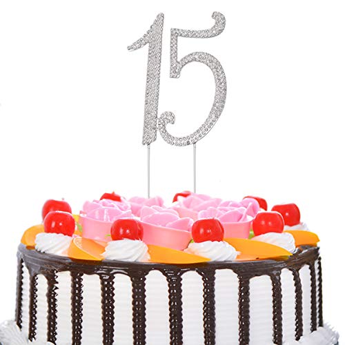 Janou 15 Cake Topper Number 15 Crystal Rhinestones 15Th Cake Decoration For Birthday Anniversary Party Decoration (Silver) #TOP5