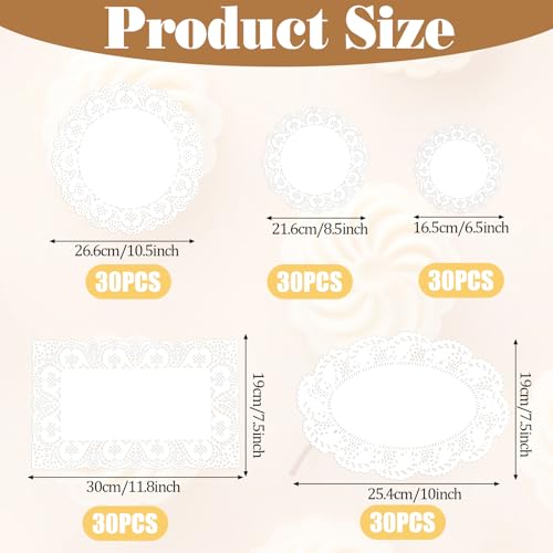 Salbsever 601837_1_835NDMXB 150Pcs Paper Doilies Assorted Sizes White Lace Paper Doilies Disposable Doily Rectangle Round Paper Doilies thumb #1