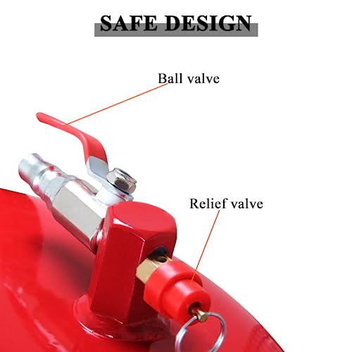 OUKIDR Waste Oil Drain Tank, 20 Gallon Portable Oil Drain Tank Air Operated Drainer, Oil Drain Container with Adjustable Funnel Height and Wheels for Easy Oil Removal, Red