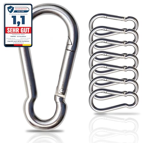 PinPro A4 Edelstahl Karabiner | 40x4mm - 2 Stück | 260 kg Bruchlast | Rostfreier NIRO AISI 316 Feuerwehrkarabiner mit Blattfeder