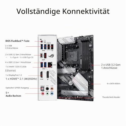 ASUS ROG Strix B550-A Gaming AMD ATX Motherboard mit PCIe 4.0, 2.5Gb LAN, BIOS Flashback, Dual M.2 Kühlkörper, Aura Sync – Ansicht 5