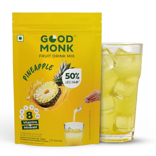 Image of Good Monk Fruit Drink Mix (Natural Pineapple Powder), 50% Less Sugar with 8 Vitamins & Minerals (Vitamin B12, C, D, Iron & more) | Tasty & Healthy Drink Mix for Hydration, Energy, Immunity, 10 Serves