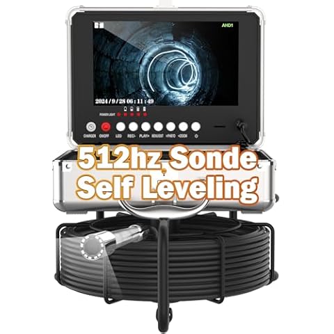 Sewer Camera 165Ft with 512-Hz Self-Leveling, PRANITE 9-Inch 1080P IPS Screen Sewer Inspection Camera with DVR Recorder, IP68 Waterproof Pipe Camera Endoscope Rotate Image (16GB SD Card) Cover